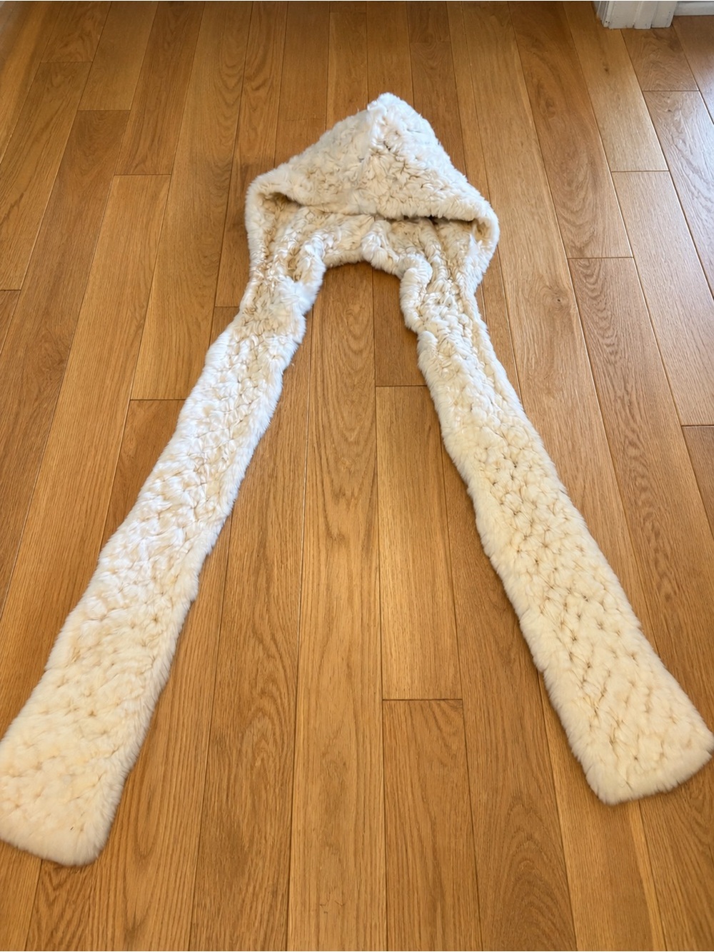 Cream Real Rabbit Fur Scarf Wrap Stole Soft Plush Winter Luxe Ivory